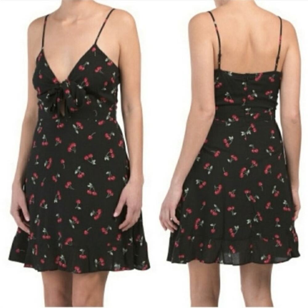 NWT Morrisday the Label Black Cherry Print Tie Front Mini Dress Medium